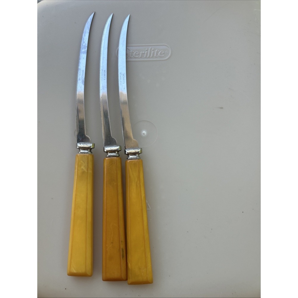 Vintage Henry's 3 Original Tomato & Steak Knives Bakelite Handles - Picture 2 of 4